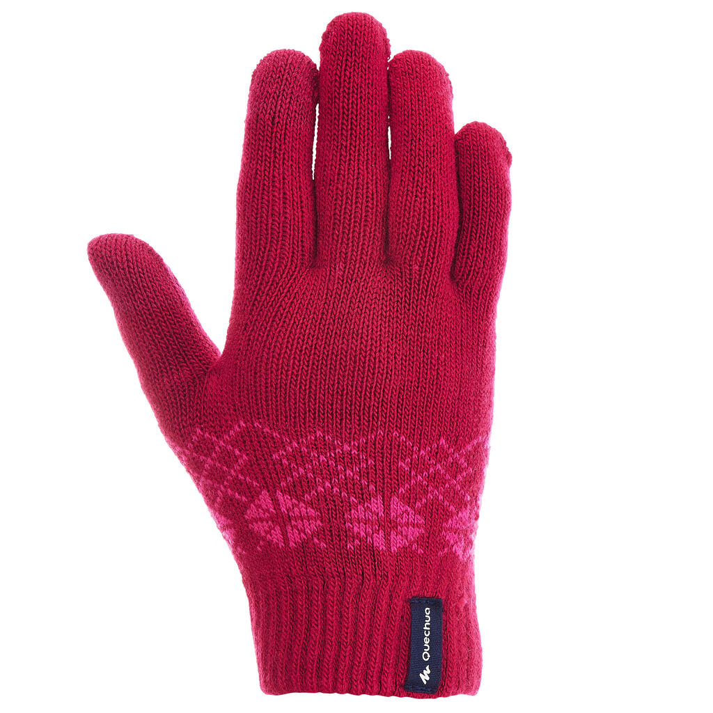 Child's knitted hiking gloves - red/pink