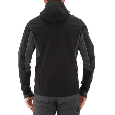 Куртка TREK 500 WINDWARM чоловіча для гірського трекінгу, з софтшелу - Чорна