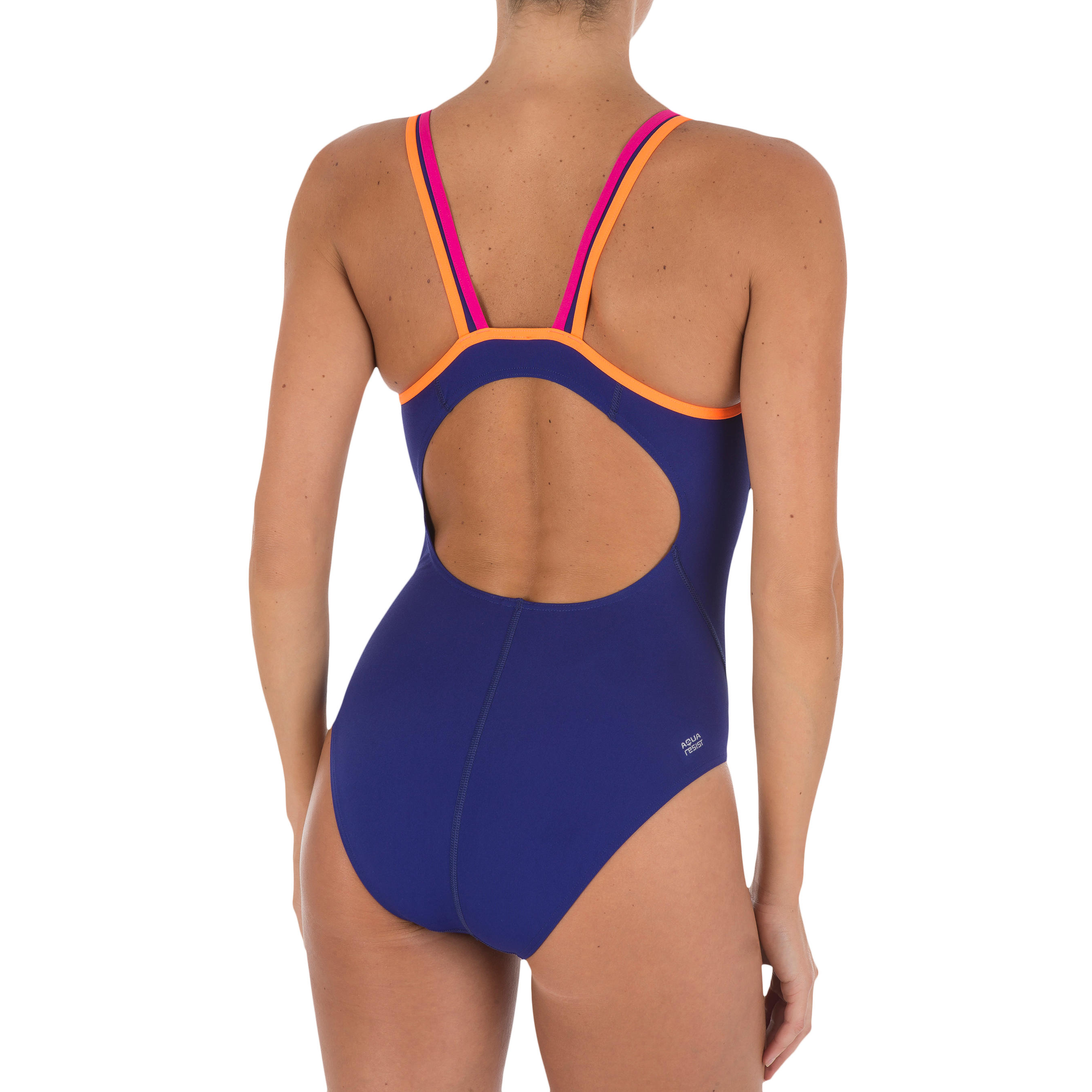 Kamiye Women's Chlorine Resistant One-Piece Swimsuit - Blue Orange 3/10