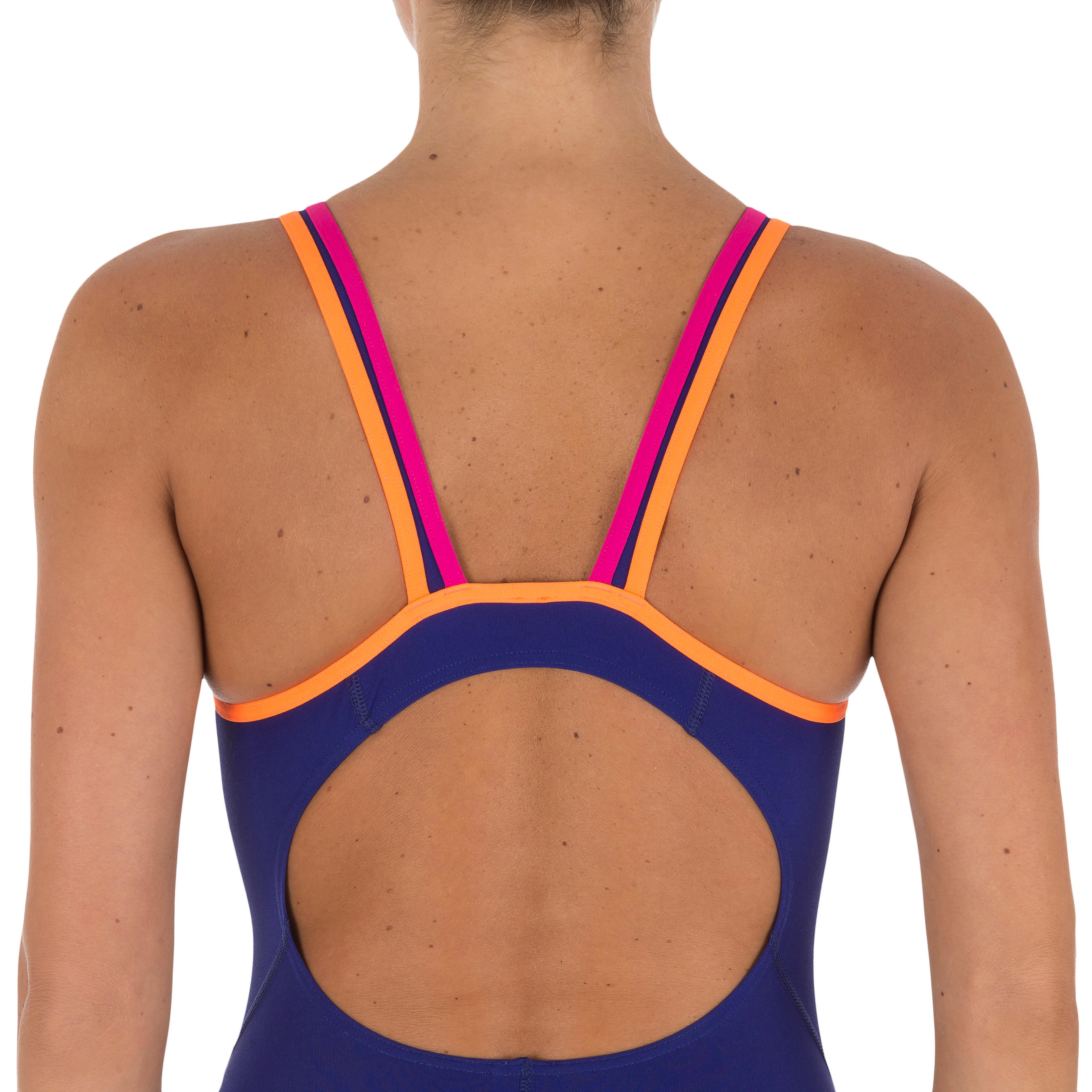 Kamiye Women's Chlorine Resistant One-Piece Swimsuit - Blue Orange 6/10