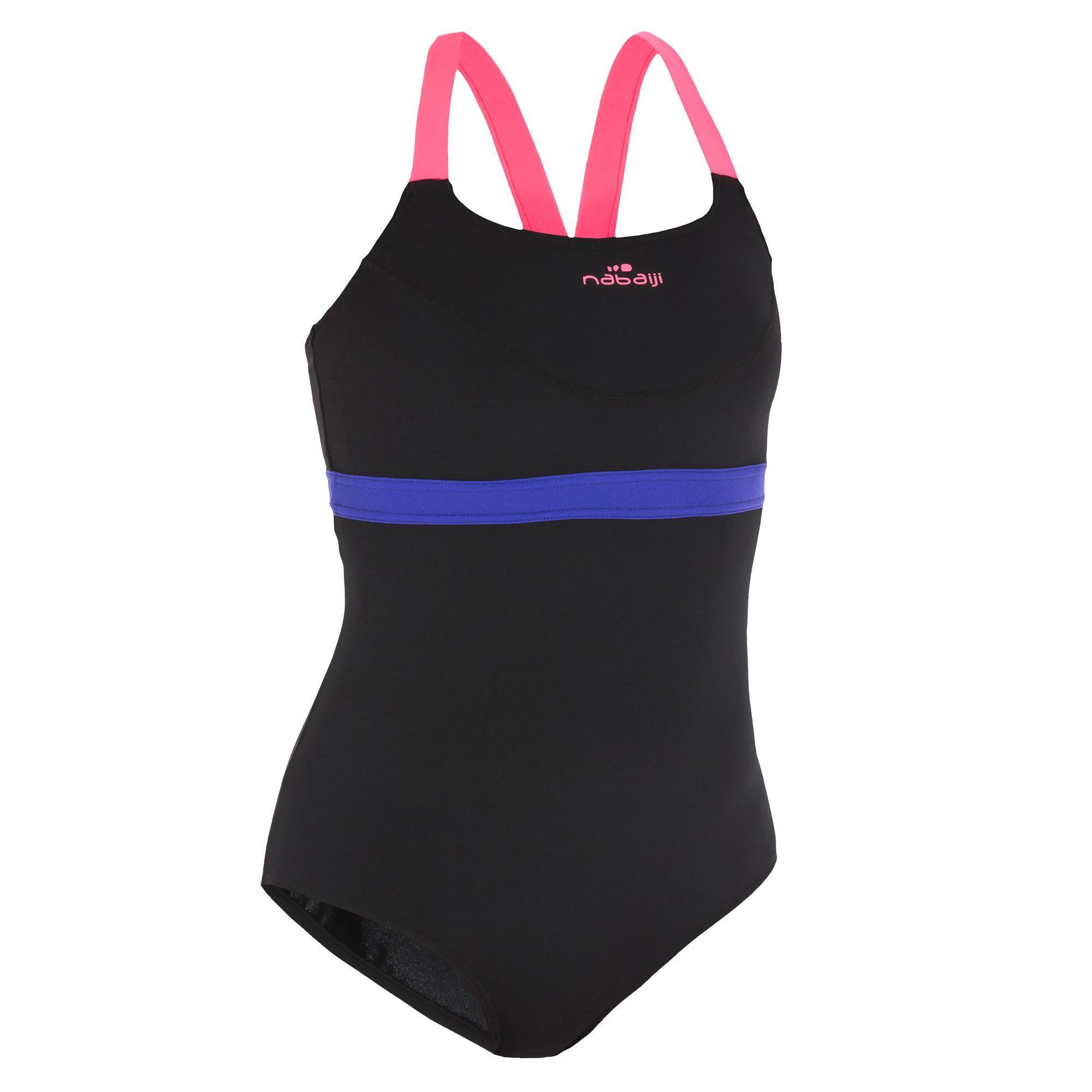 black and pink one piece swimsuit