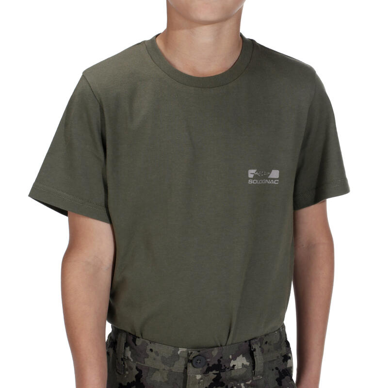 Camiseta Manga Corta Niños Caza Solognac 100 Algodón Verde Transpirable