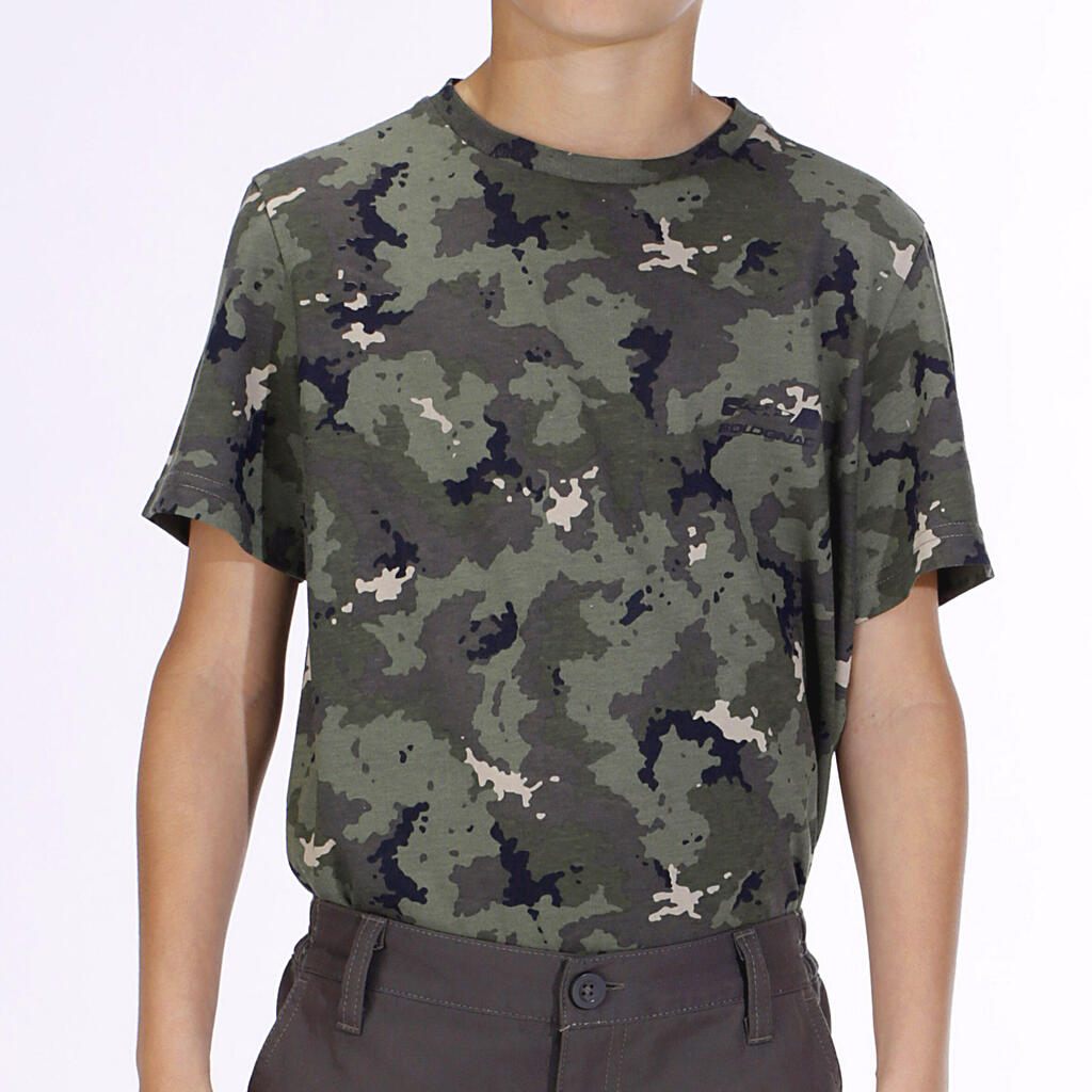 Jagd-T-Shirt 100 Kinder Camouflage grau 