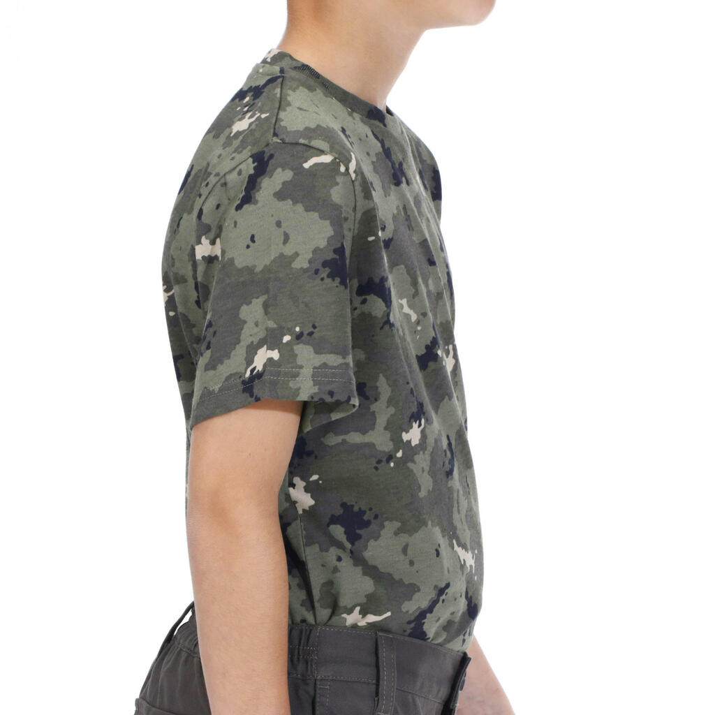 Jagd-T-Shirt 100 Kinder Camouflage grau 