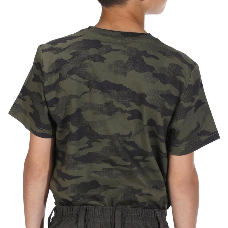 Camiseta Manga Corta Niños Caza Solognac 100 Algodón Camuflaje Militar Caqui