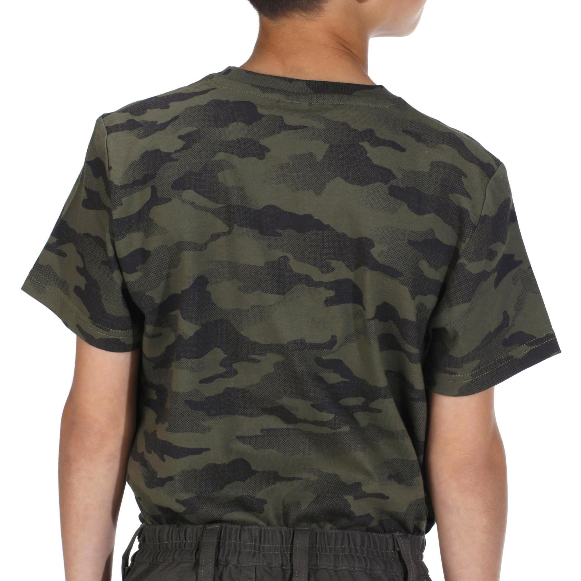 T-shirt junior a maniche corte in cotone da caccia - 100 camouflage mezzotinta verde