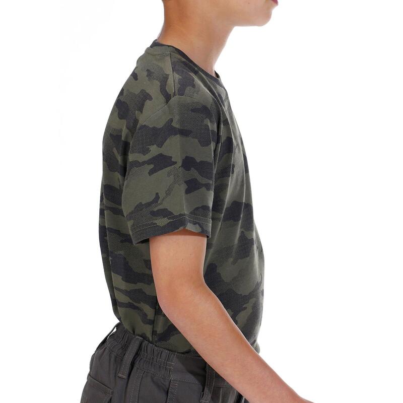 T-shirt de Caça em Algodão 100 Criança Camuflado Halftone Verde