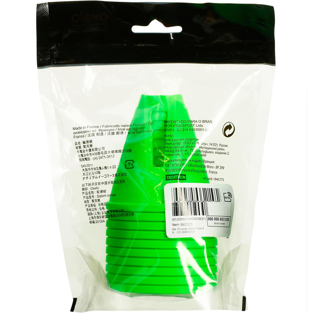 Inline Skating Slalom Cones 10-Pack - Green