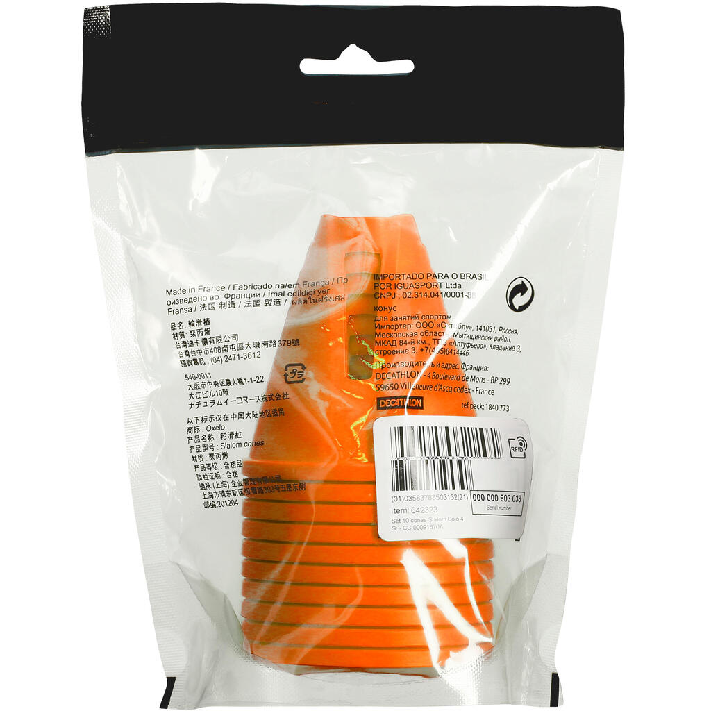 Inline Skating Slalom Cones 10-Pack - Orange