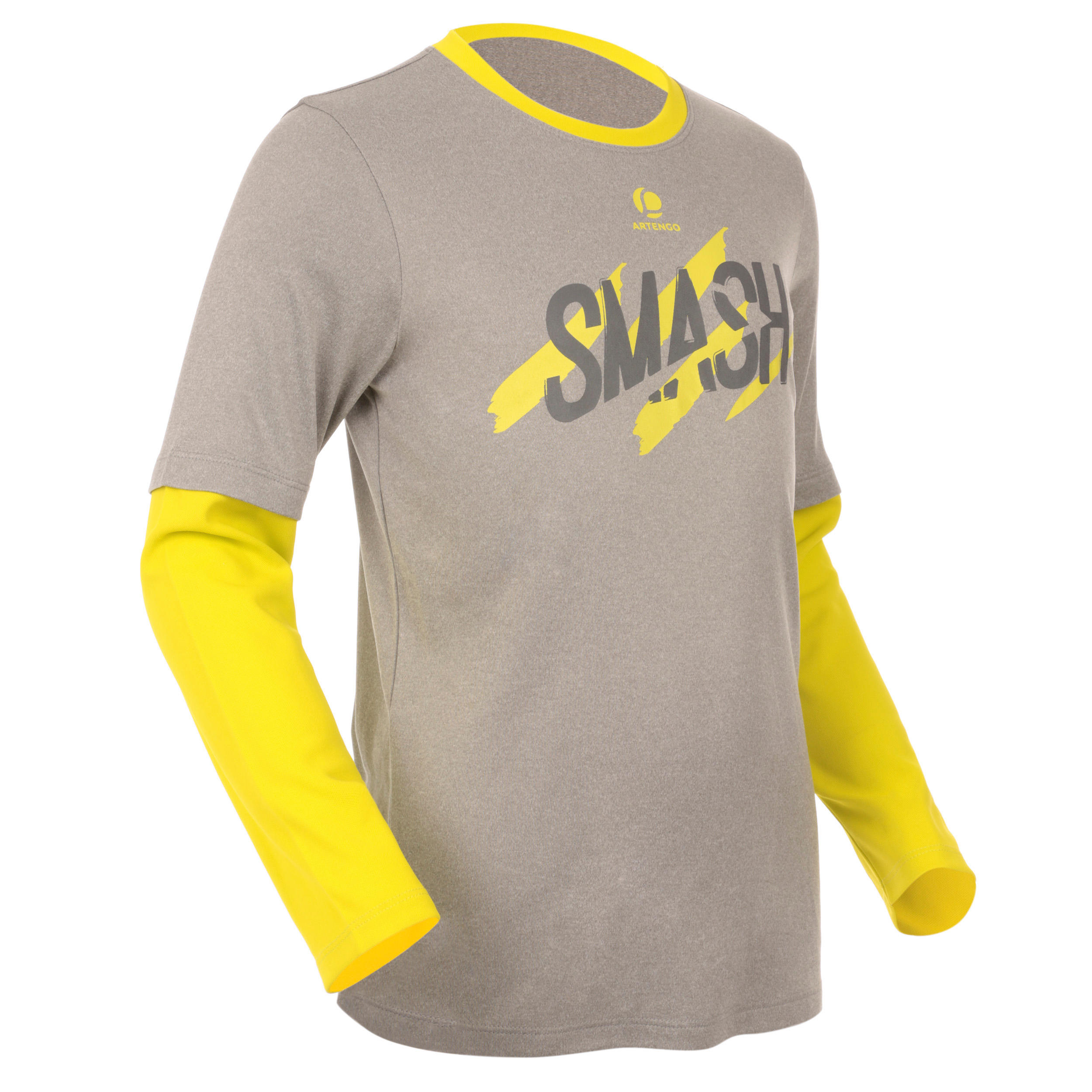 ARTENGO Essential Girls' Tennis Badminton T-Shirt - Grey Yellow Graphics