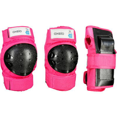 Set 3 protections roller skate trottinette enfant BASIC rose