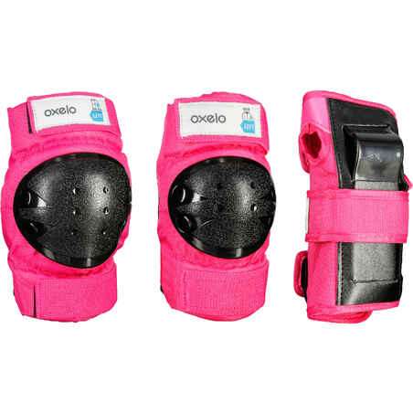 Set 3x2 protections roller skate trottinette enfant BASIC rose