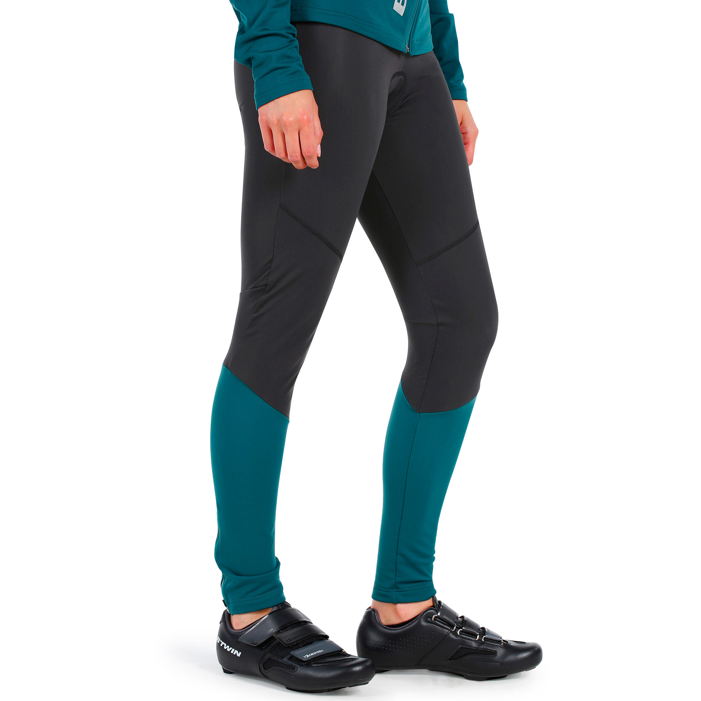 500 Women's Cycling Bibless Tights - Black/Blue 3/13