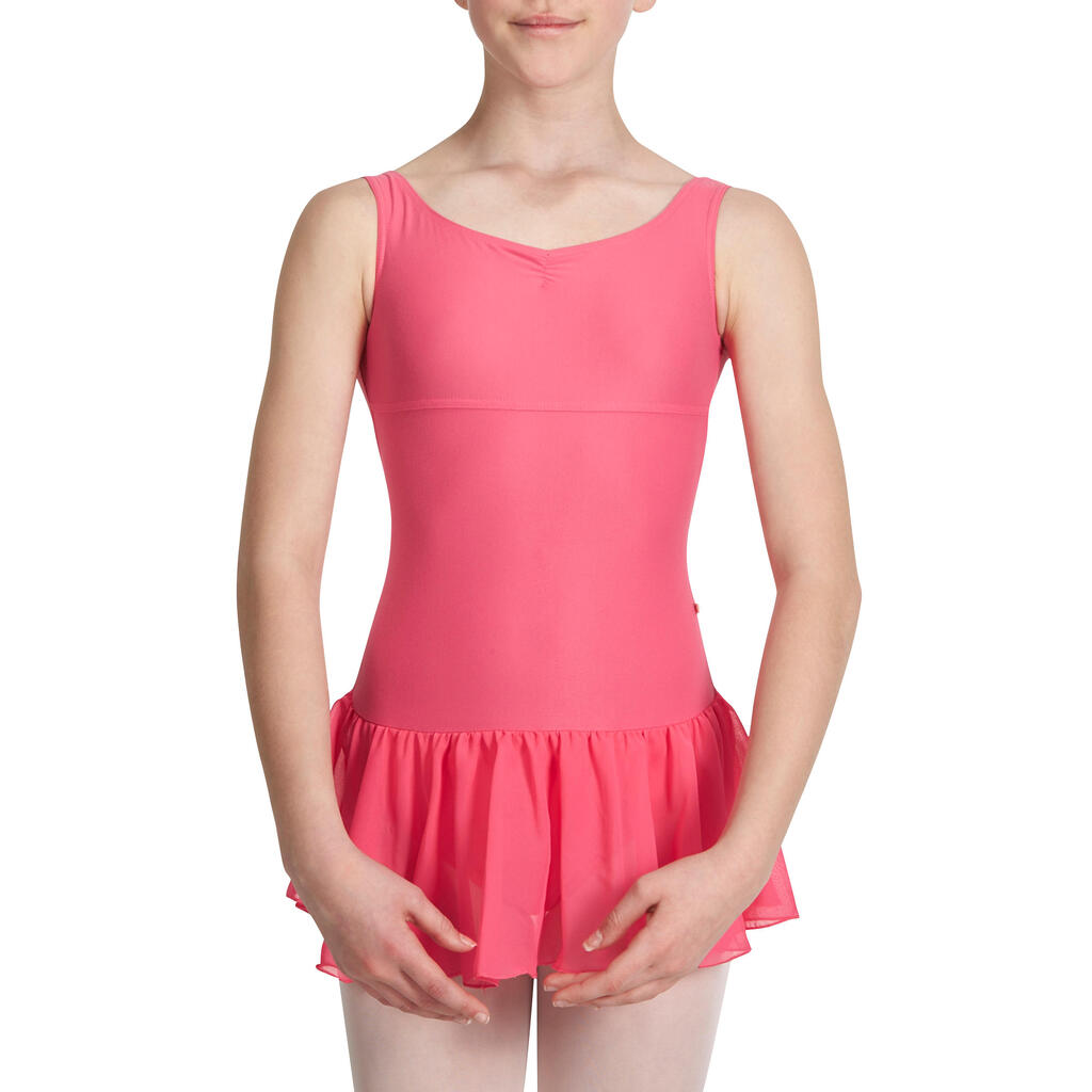 Justaucorps de danse classique DÉLIA avec jupette intégrée fille rose fuschia