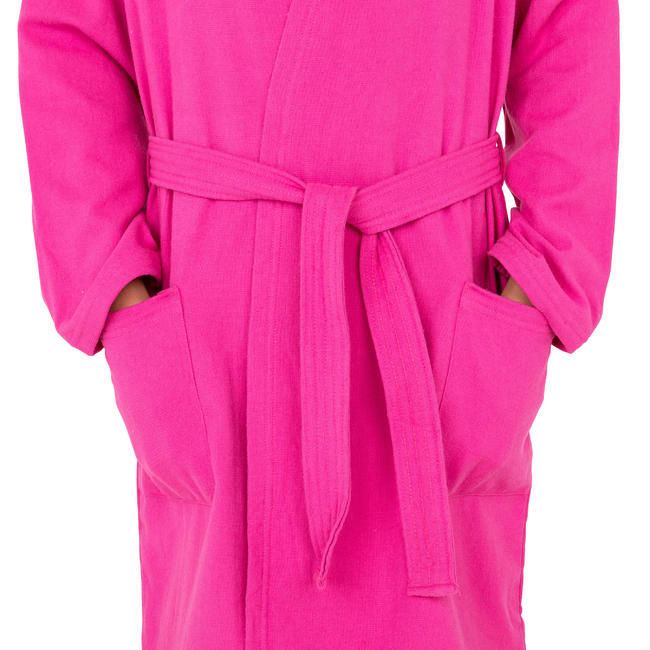 Kids' Lightweight Cotton Pool Bathrobe with Hood, Pockets and Belt Pink