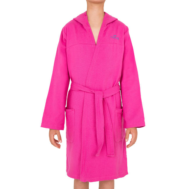 Kids' Lightweight Cotton Pool Bathrobe with Hood, Pockets and Belt Pink