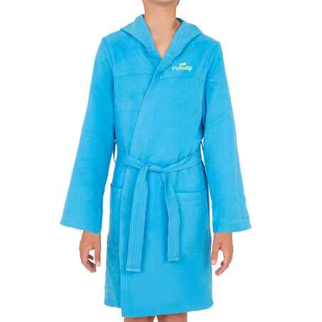 Kids' Microfibre Bathrobe with Hood, Pockets and Belt - Light Blue