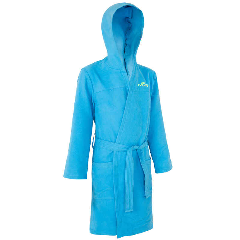 Kids' Microfibre Bathrobe with Hood, Pockets and Belt - Light Blue