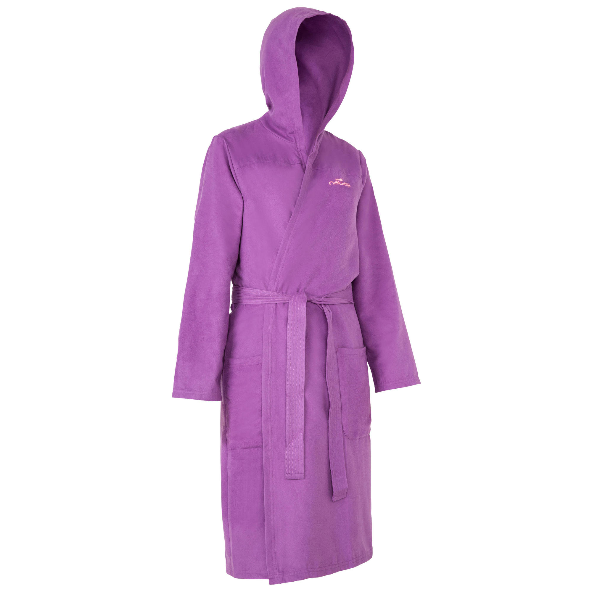 Women's Microfibre Pool Bathrobe with Hood, Pockets and Belt Purple