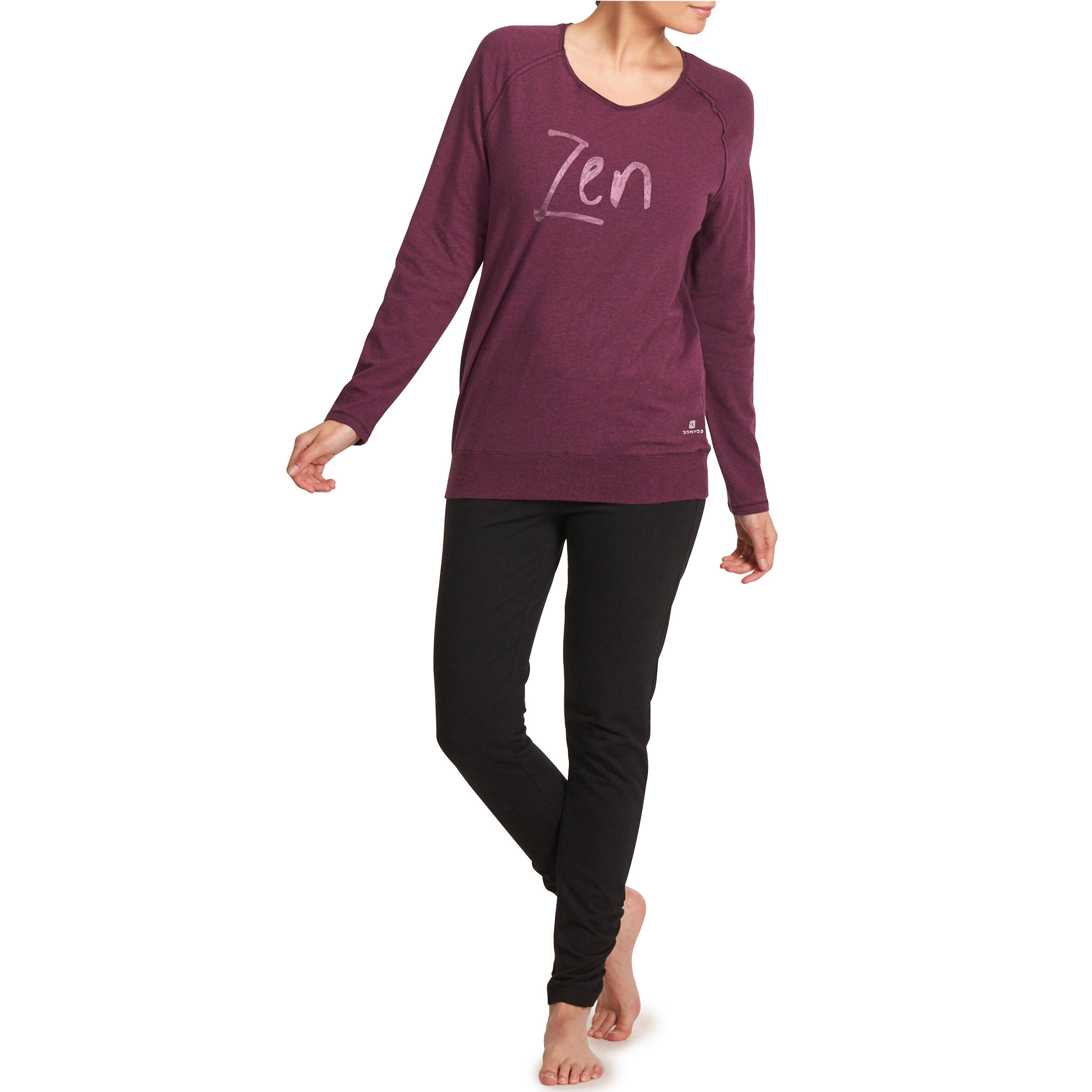 Women's Organic Cotton Long-Sleeved Yoga T-Shirt - Mottled Burgundy 12/12
