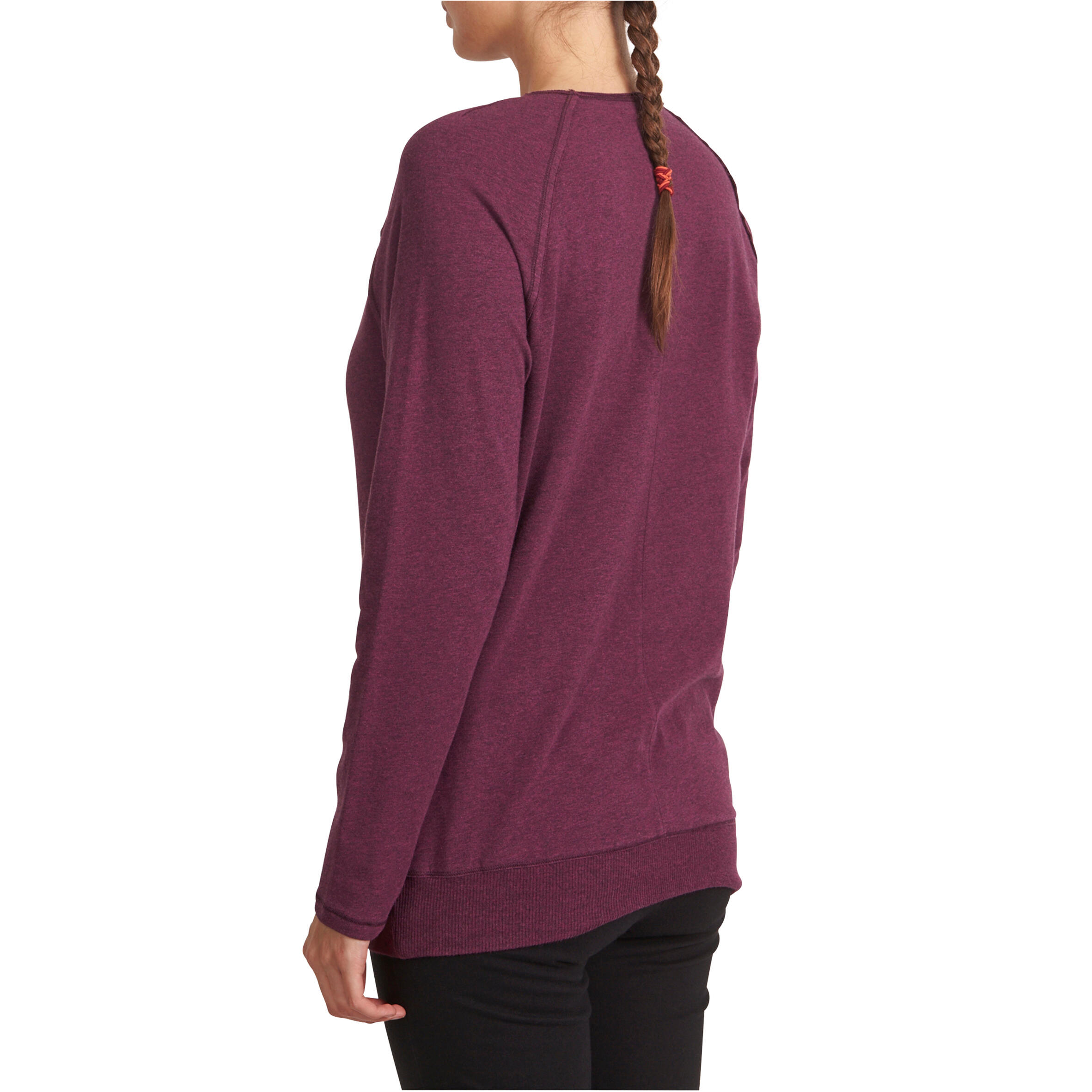 Women's Organic Cotton Long-Sleeved Yoga T-Shirt - Mottled Burgundy 3/12