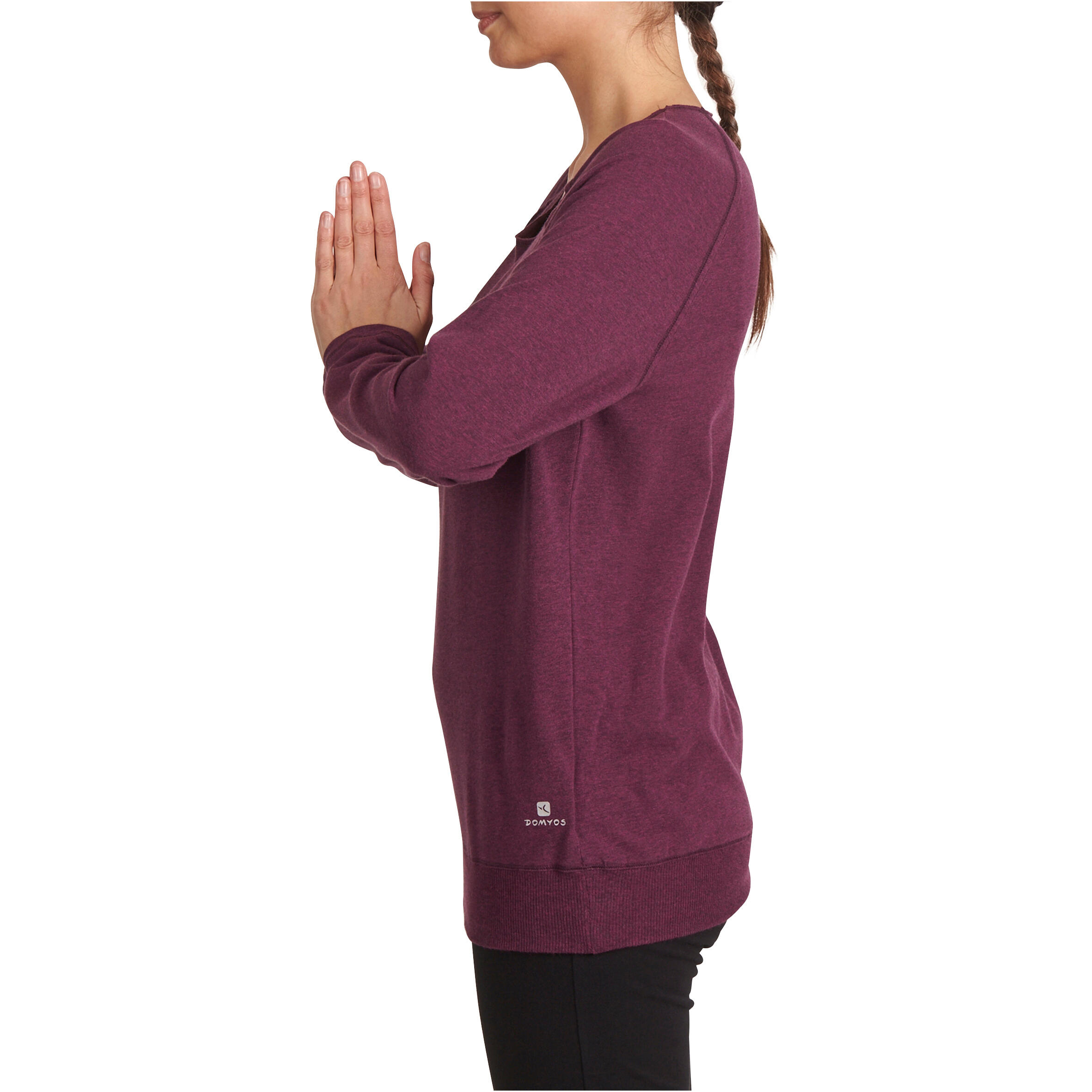 Women's Organic Cotton Long-Sleeved Yoga T-Shirt - Mottled Burgundy 4/12