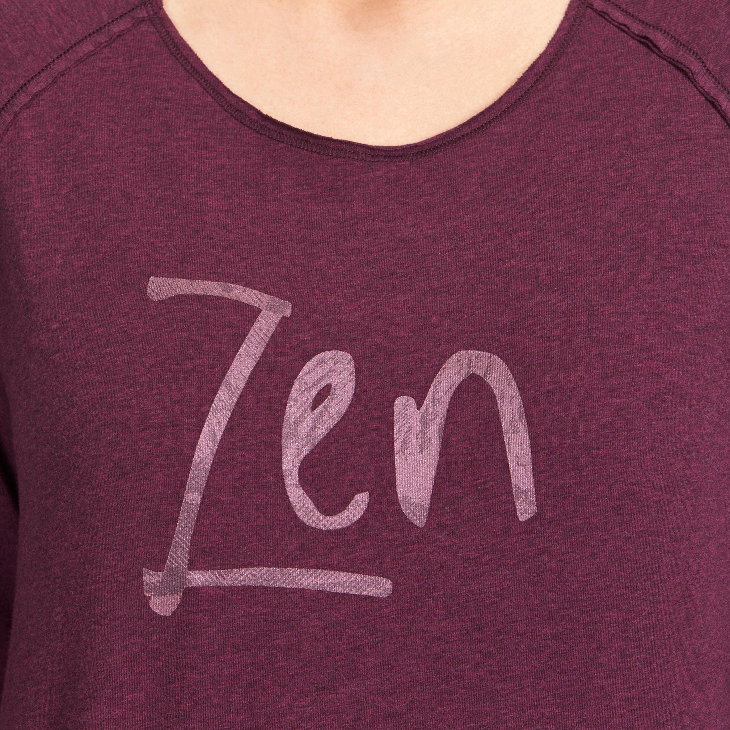 Women's Organic Cotton Long-Sleeved Yoga T-Shirt - Mottled Burgundy 6/12
