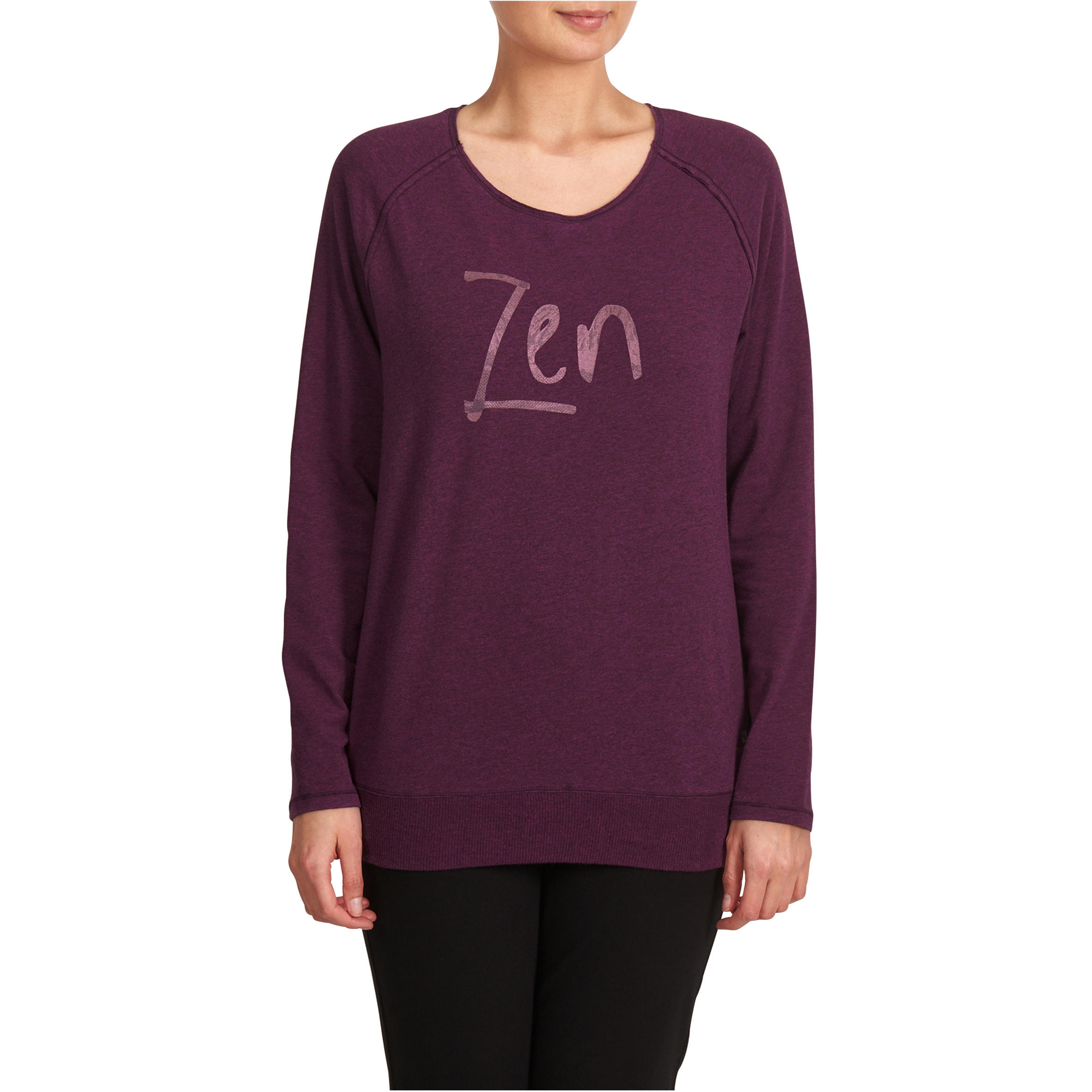KIMJALY Women's Organic Cotton Long-Sleeved Yoga T-Shirt - Mottled Burgundy
