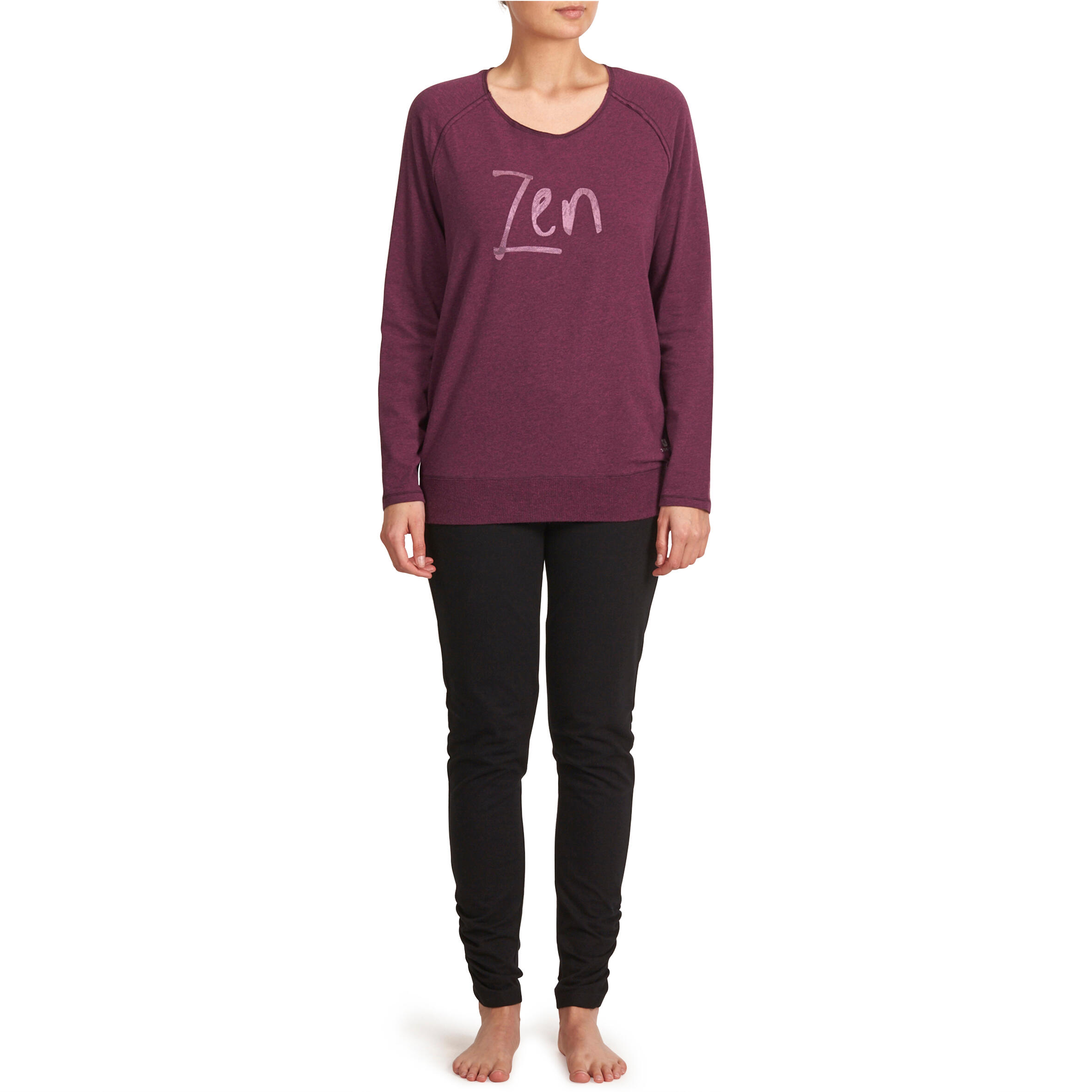 Women's Organic Cotton Long-Sleeved Yoga T-Shirt - Mottled Burgundy 11/12