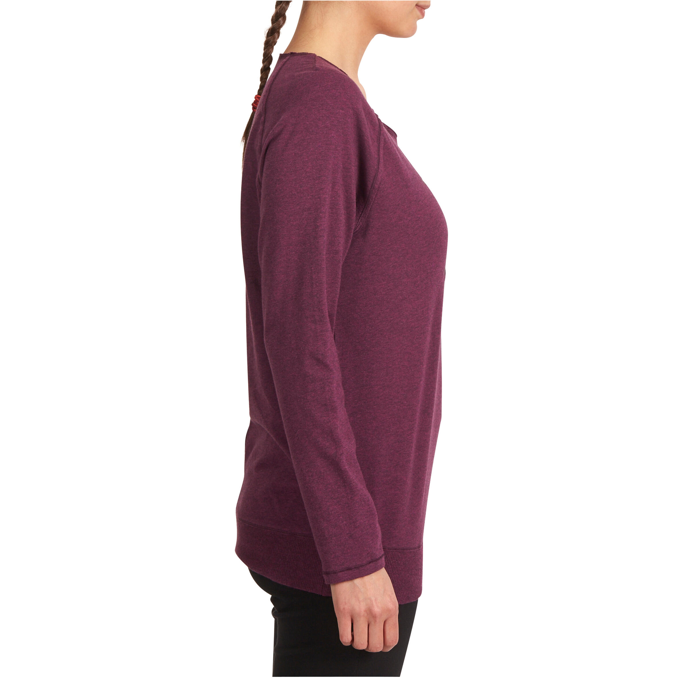 Women's Organic Cotton Long-Sleeved Yoga T-Shirt - Mottled Burgundy 2/12