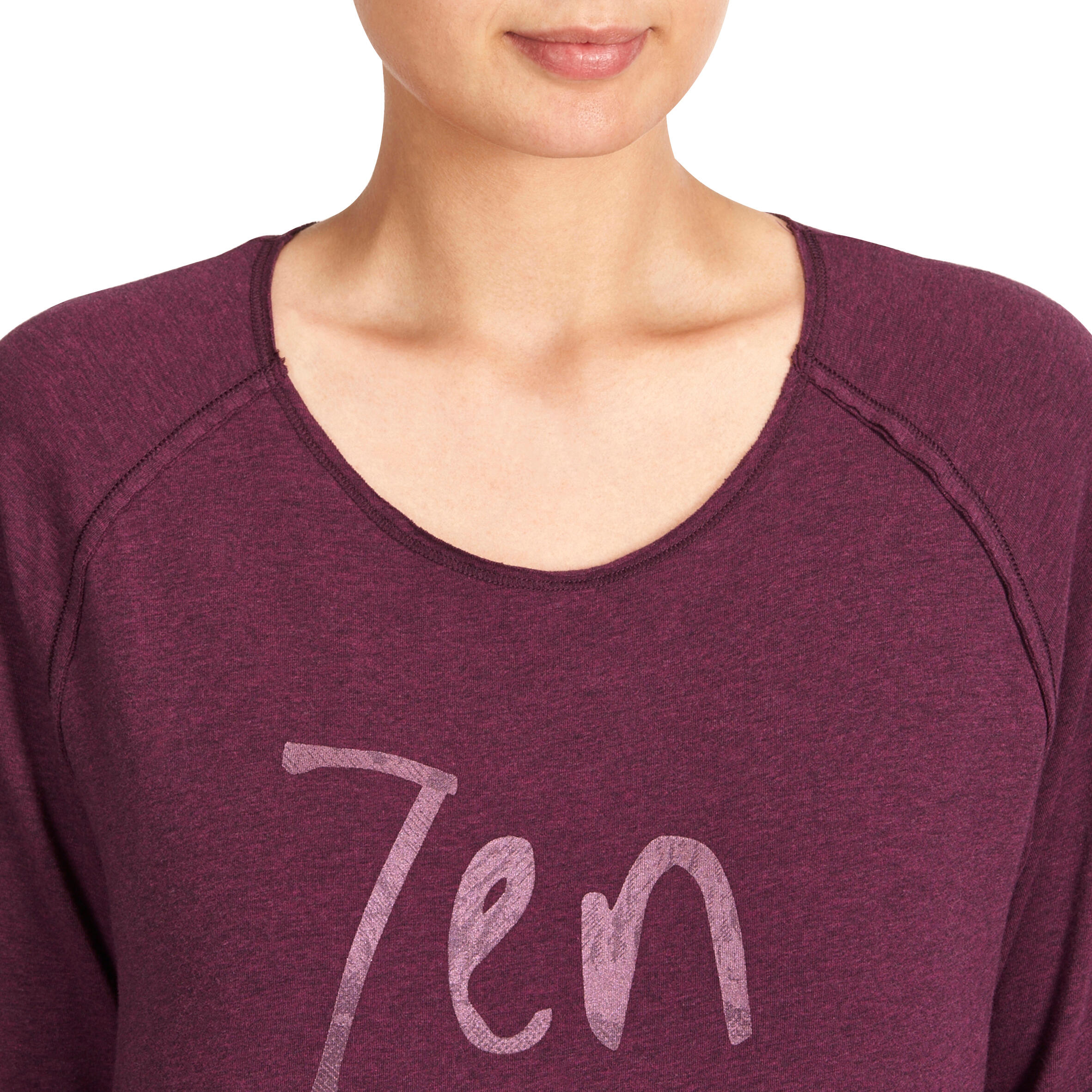Women's Organic Cotton Long-Sleeved Yoga T-Shirt - Mottled Burgundy 5/12
