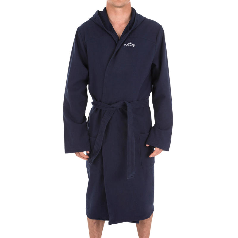 Peignoir Coton Leger Natation Homme Bleu Fonce Avec Ceinture