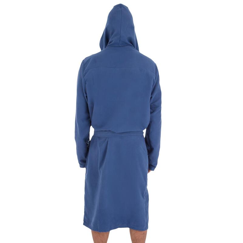 Peignoir homme bleu foncé compact et microfibre avec capuche, poches et ceinture