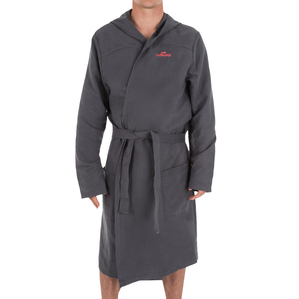 Men's compact microfibre pool bathrobe with hood dark blue