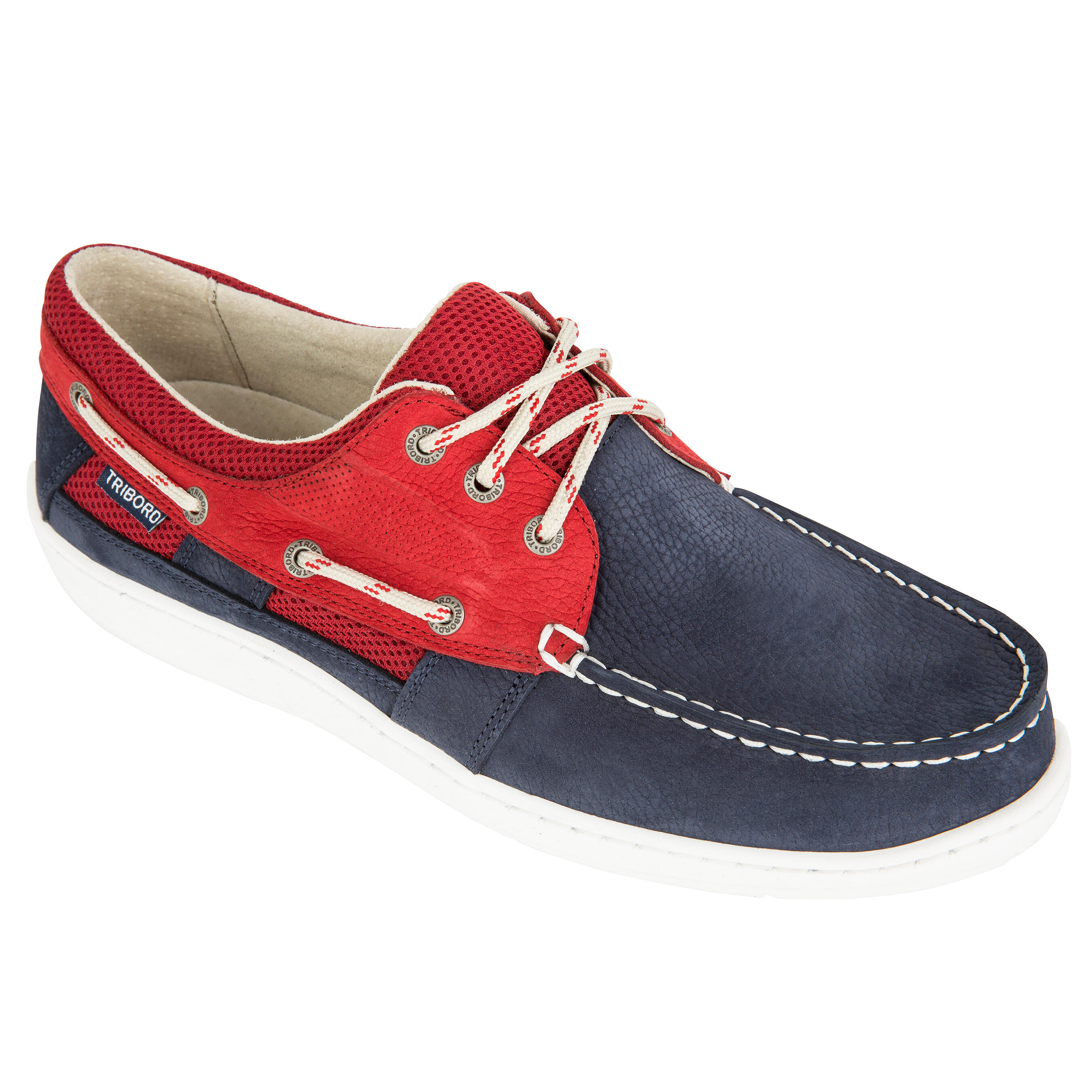 TRIBORD Clipper Men's Leather Boat Shoes - Blue/Red