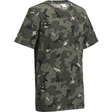 Medžiokliniai trumparankoviai marškinėliai „100“, žalias „salos“ kamufliažas