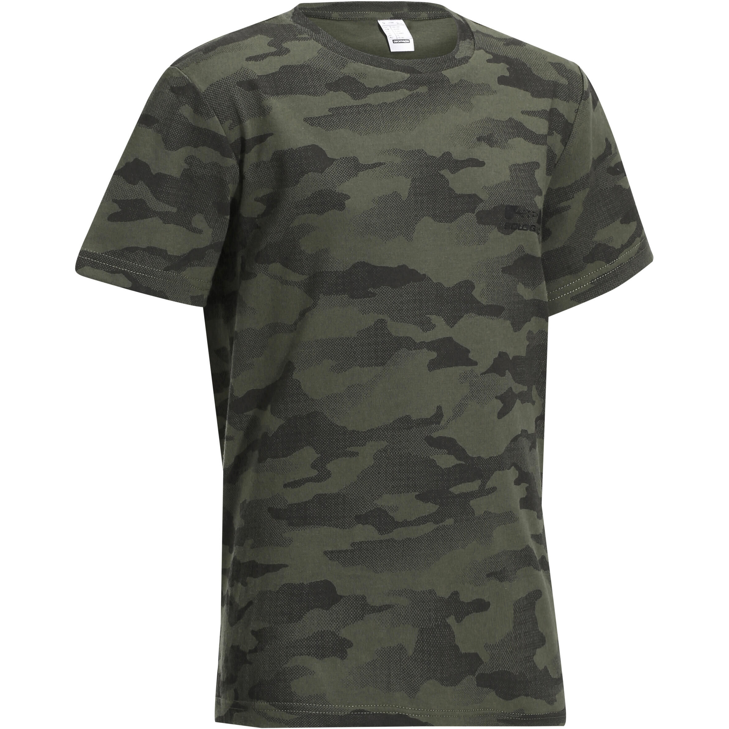 SOLOGNAC Junior Country Sport Short-Sleeved Cotton T-Shirt - 100 Green Half-Tone Camoufla