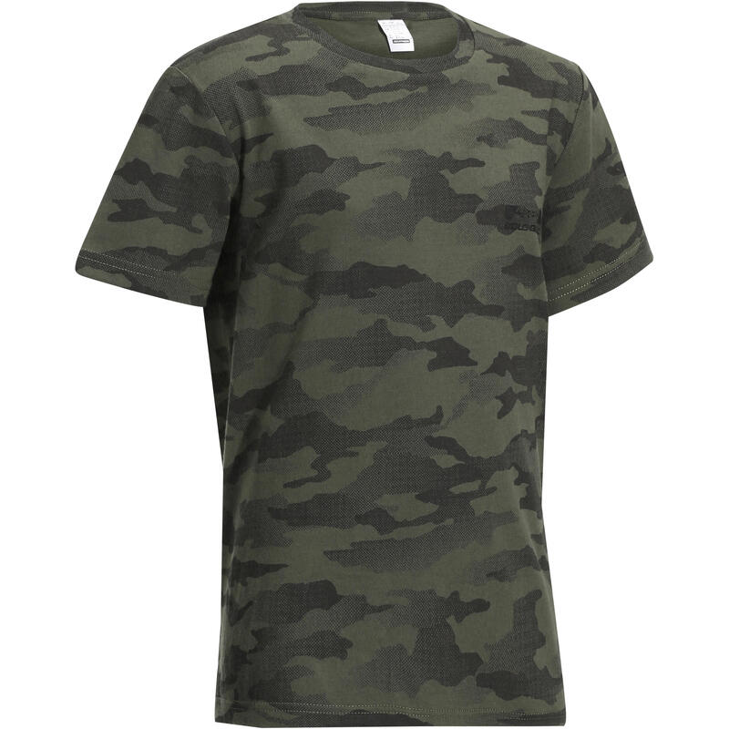 Camiseta Caza Solognac 100 Niños Algodón Manga Corta Camuflaje Militar Caqui
