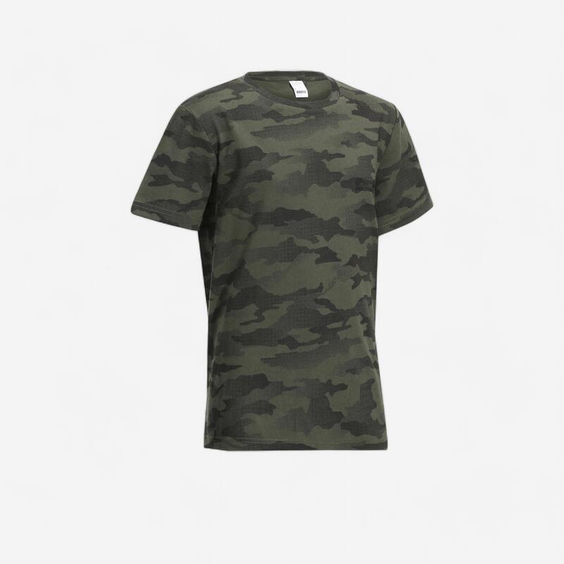 T-shirt de Caça em Algodão 100 Criança Camuflado Halftone Verde