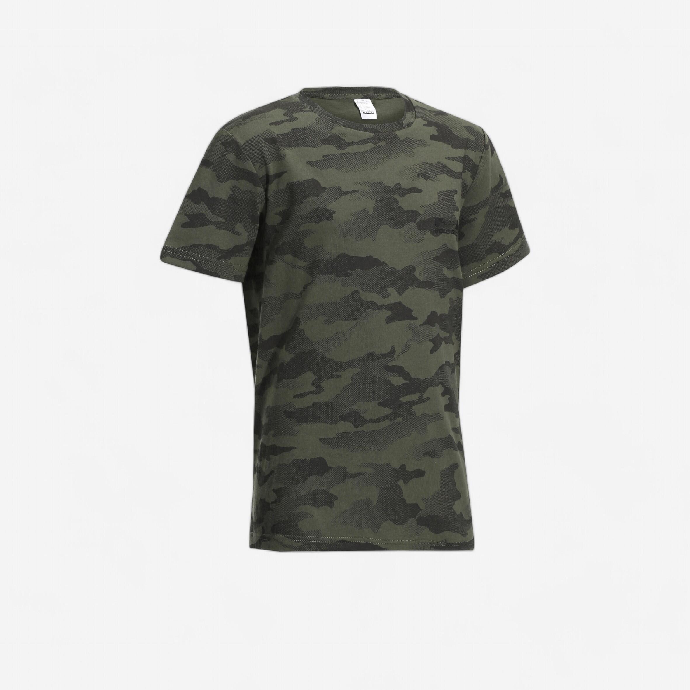 T-shirt junior a maniche corte in cotone da caccia - 100 camouflage mezzotinta verde