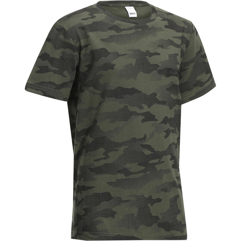 T-shirt manches courtes chasse coton Junior - 100 camouflage halftone vert