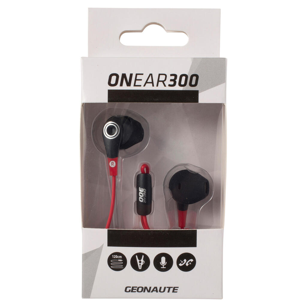 Ohrhörer Sport mit Kabel und Mikrofon ONear 300 schwarz/rot