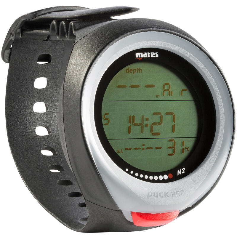 Puck pro scuba diving computer grey with black strap and grey strapping