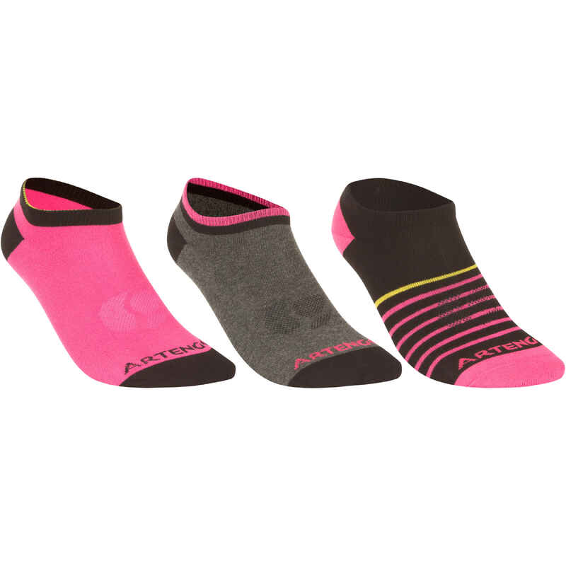 RS 160 Junior Low Sports Socks Tri-Pack - Pink/Black - Decathlon
