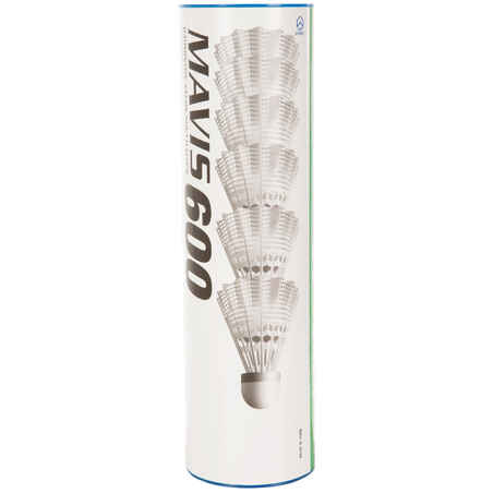 Plastikiniai plunksniukai badmintonui „Mavis 600“, 6 vienetų pakuotė, balti