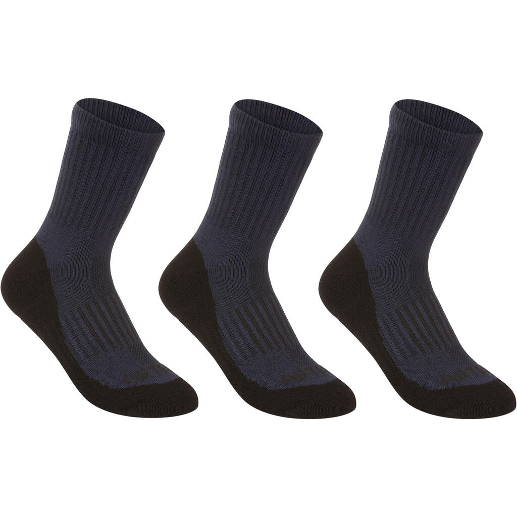 Kids' High Sports Socks RS 500 Tri-Pack - Black/Grey
