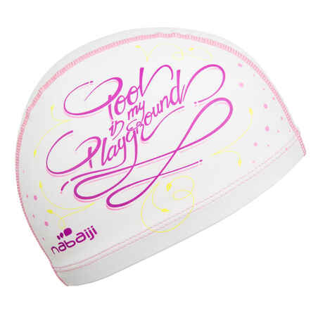 Coated mesh swim cap - Printed fabric - Size L - Play white pink