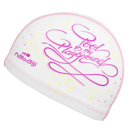 Coated mesh swim cap - Printed fabric - Size L - Play white pink