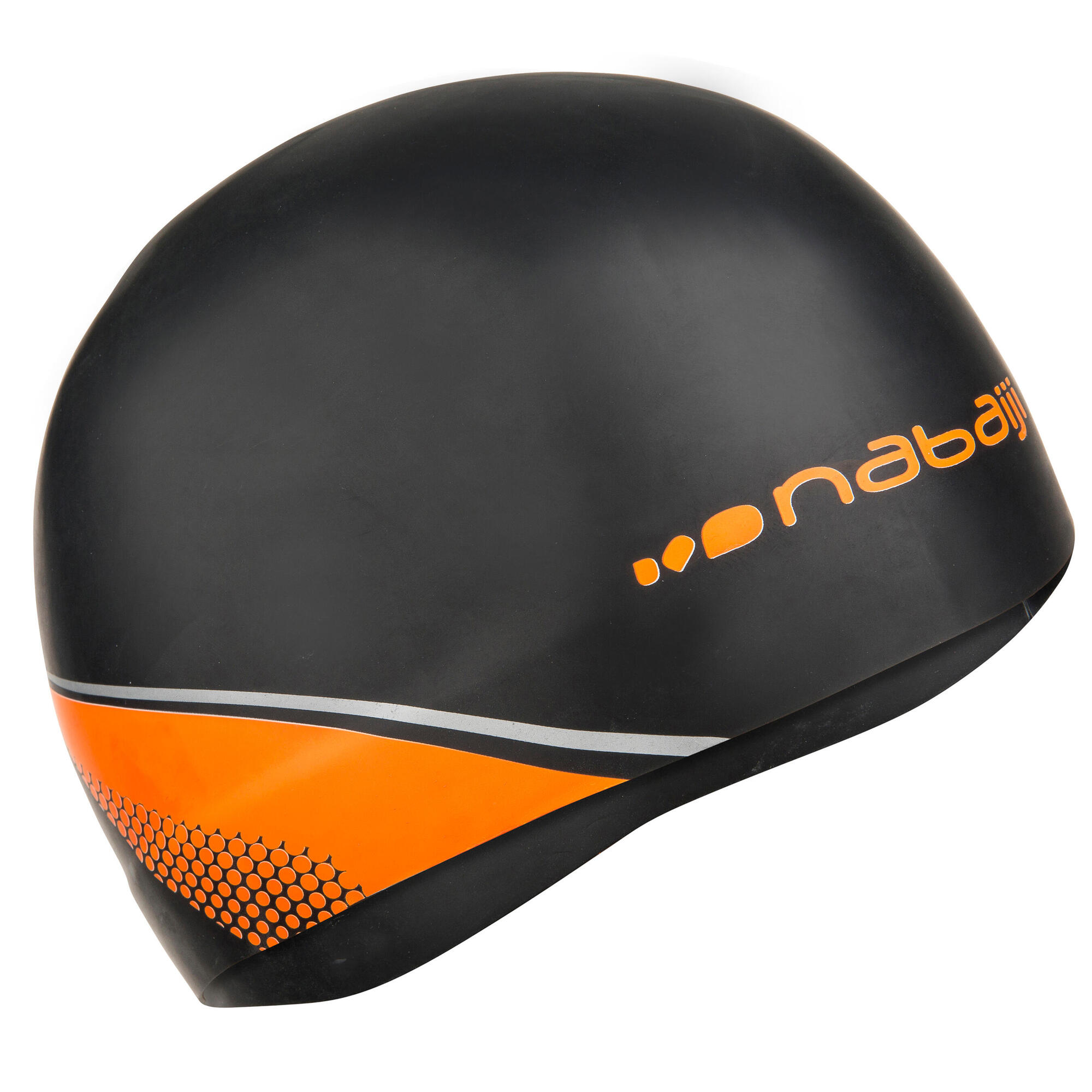 Silicone Moulded Swim Cap Black Orange Nabaiji