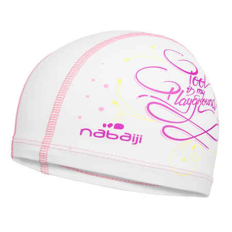 Coated mesh swim cap - Printed fabric - Size L - Play white pink